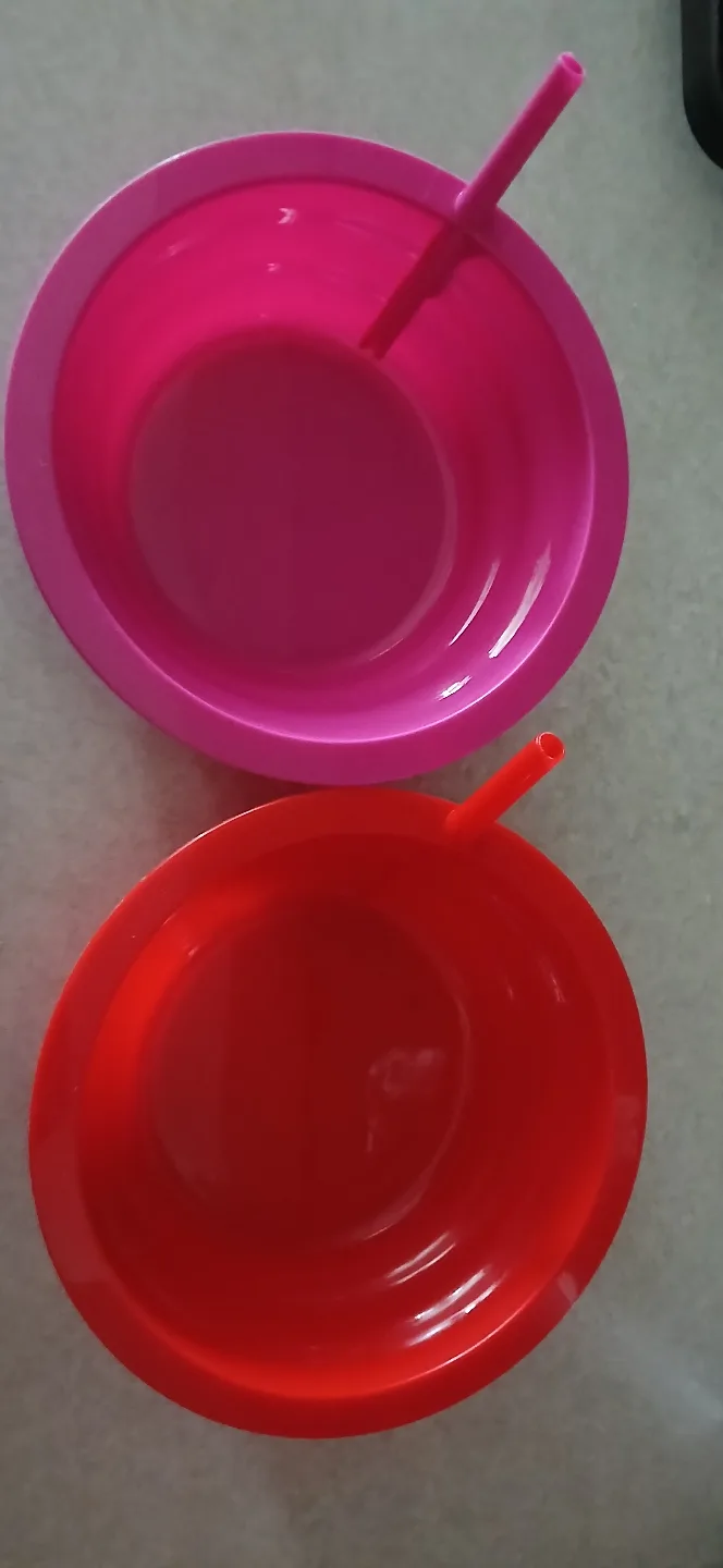 2 Kids Bowls with Built-in Straws - Pink & Red image indicator(2)