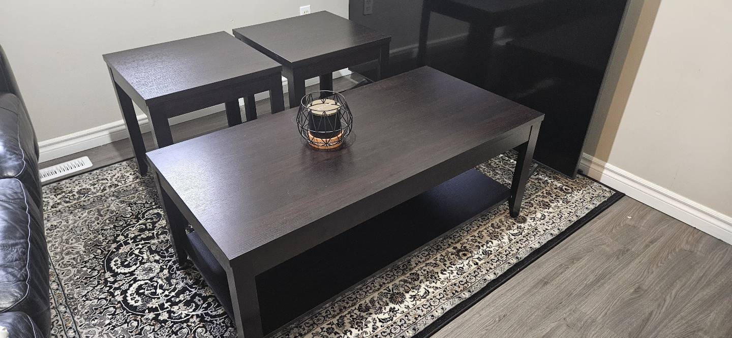 Coffee Table & End Tables Set, Wood Espresso Brown Black ☕️✨️