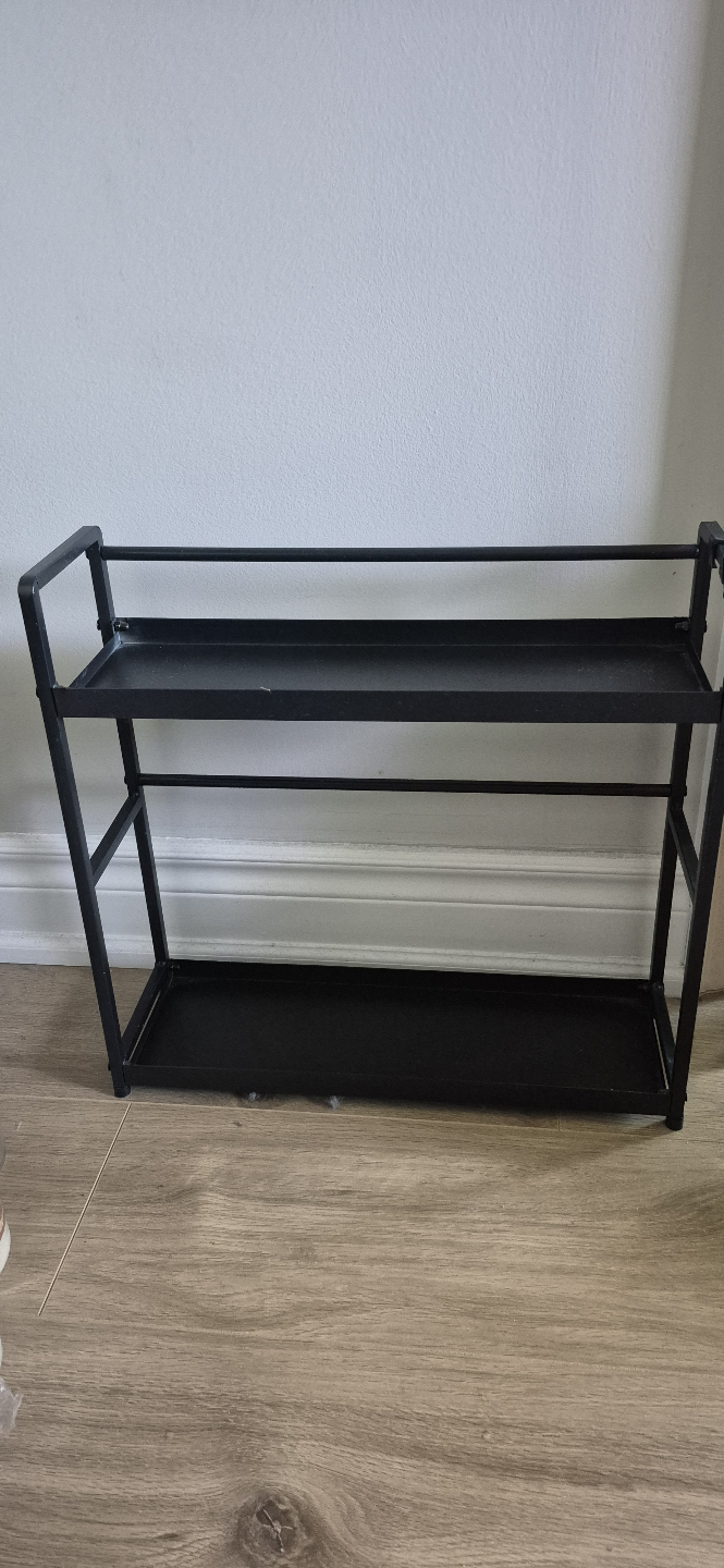Black Two-Tier Kitchen Shelf Organizer with Hooks