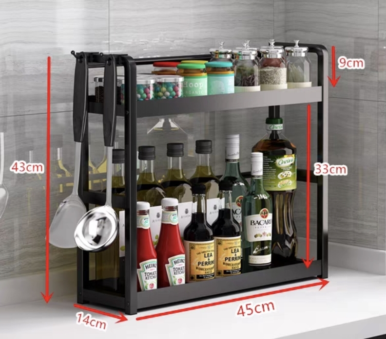 Black Two-Tier Kitchen Shelf Organizer with Hooks - photo 3