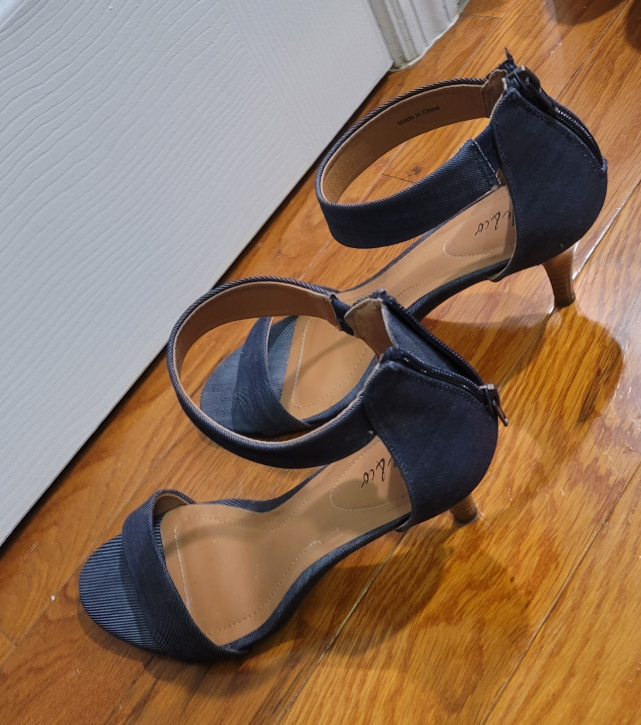 Dark Wash Denim Ankle Strap Heels
