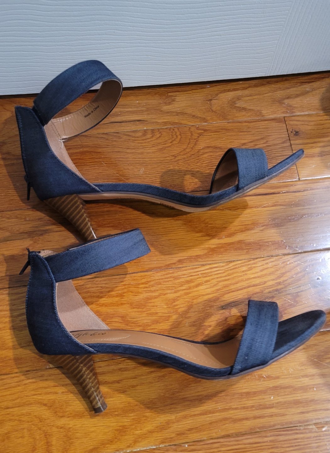 Dark Wash Denim Ankle Strap Heels - photo 2