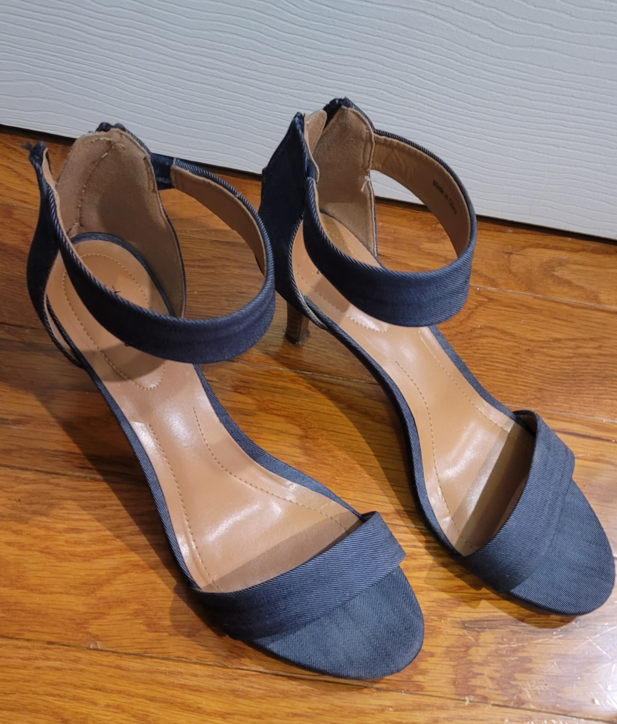 Dark Wash Denim Ankle Strap Heels - photo 3