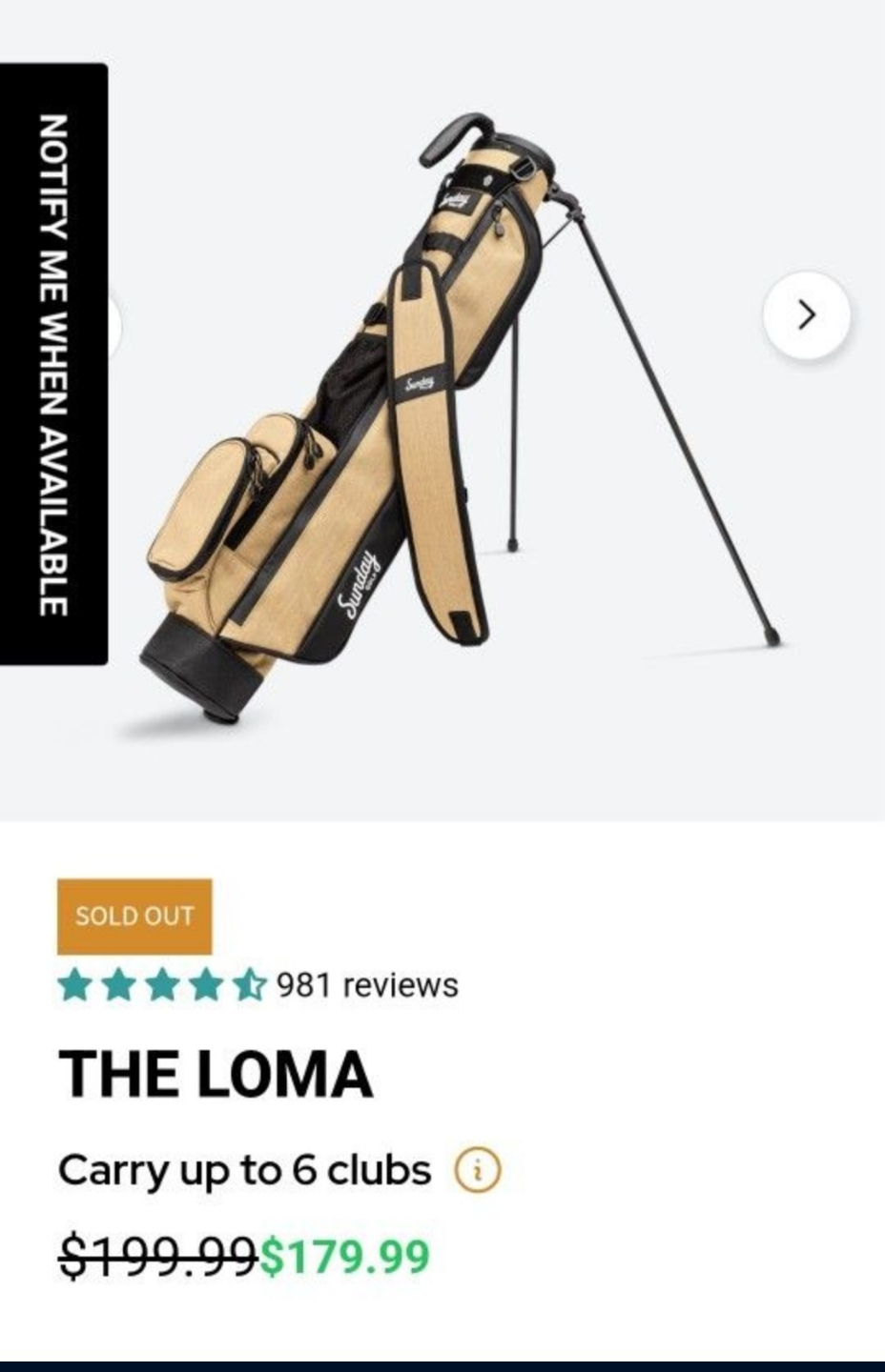 Sunday Golf Loma Carry Bag - Tan - photo 4