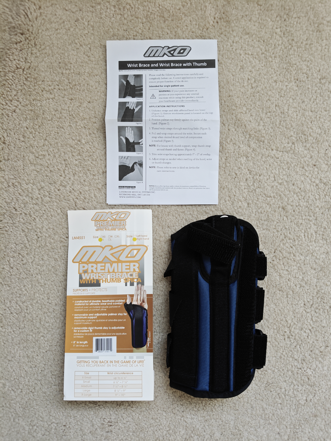 MKO Premier Wrist Brace with Thumb Spica - Small  (Right hand)
