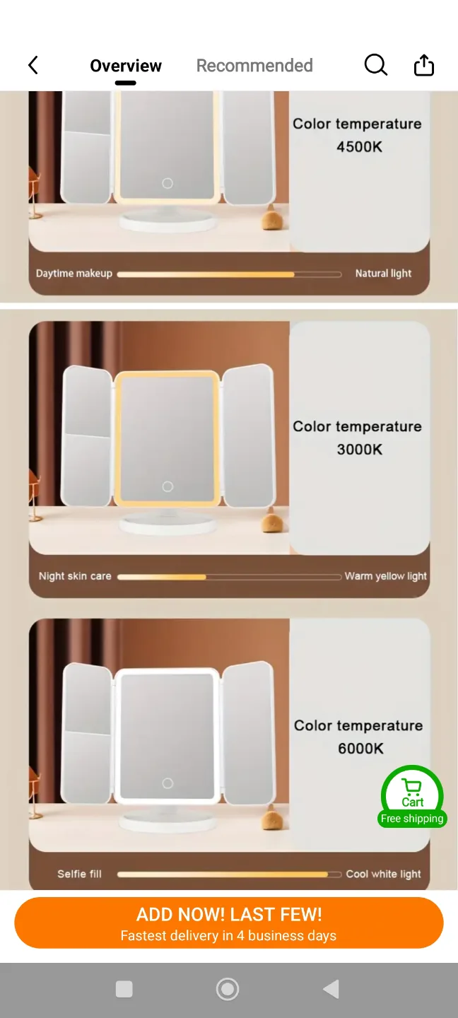 New USB chargeable Three-Fold Makeup Mirror with Lighting image indicator(3)