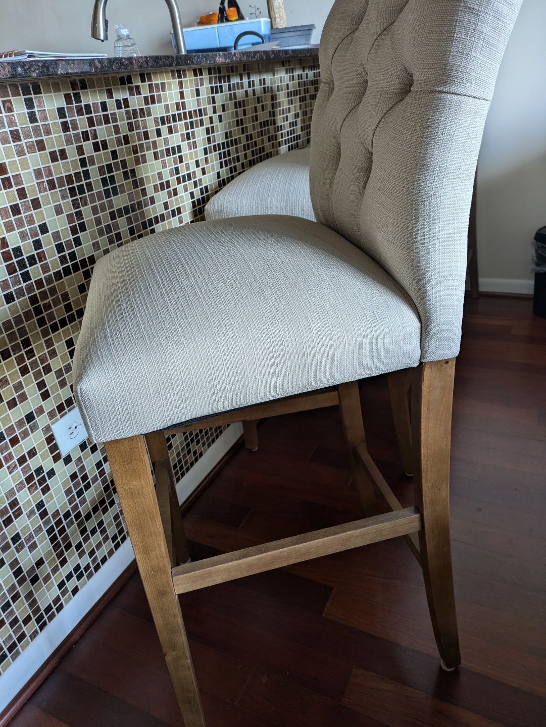 Pair of Beige Upholstered Bar Stools - photo 2