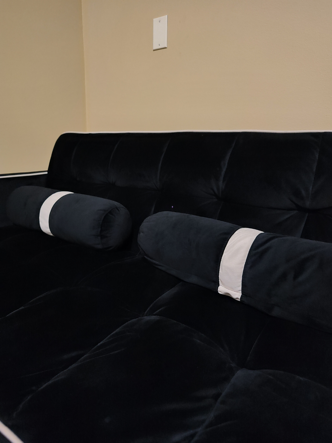 Black - Dark Blue Velvet Futon with Bolster Pillows - photo 2