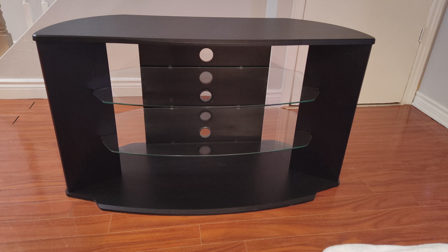 Black Corner TV Stand with Glass Shelves