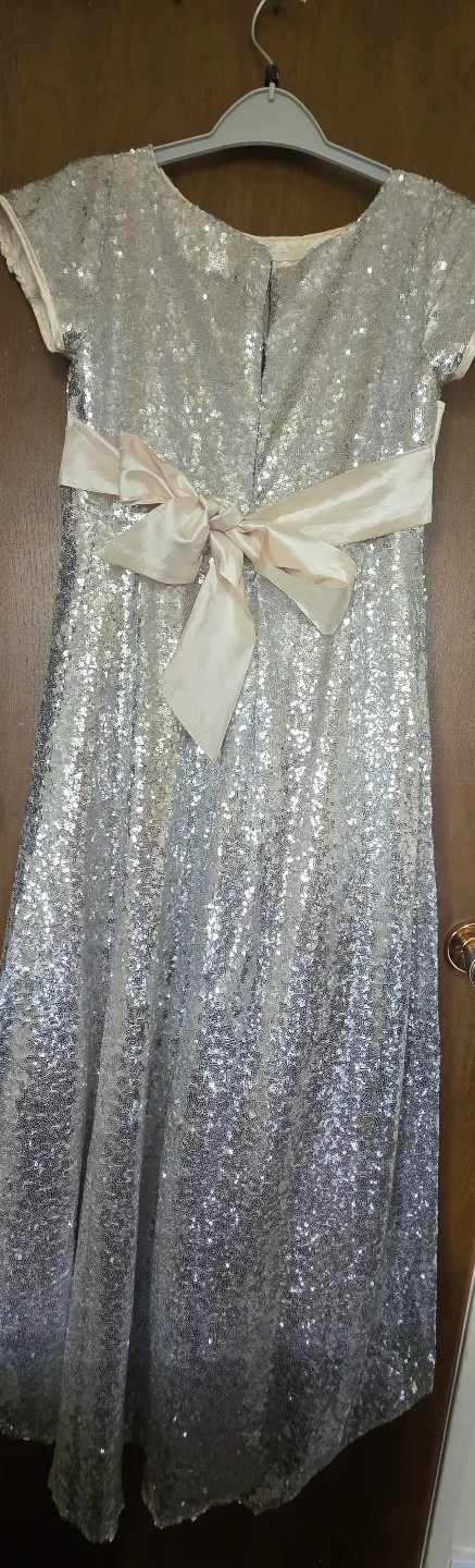 Girls' Silver Sequin Party Dress with Satin Bow thumbnail