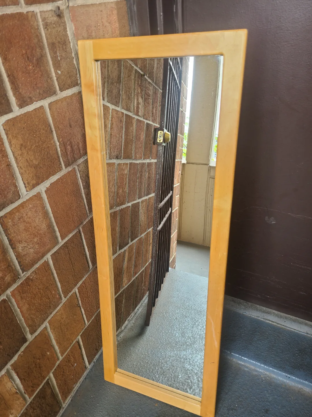 Full Length Leaner Mirror with Light Wood Frame thumbnail