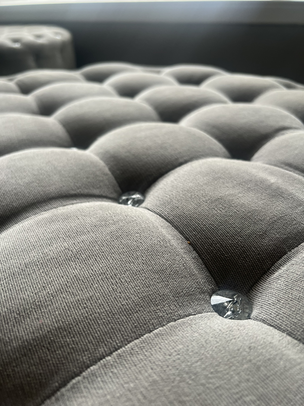 Grey Tufted Ottoman with Crystal Accents - photo 3