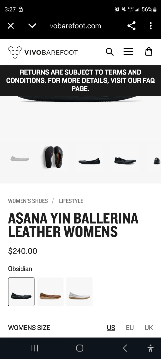 Vivobarefoot Asana Yin Ballerina Leather Womens Shoes - Obsidian thumbnail