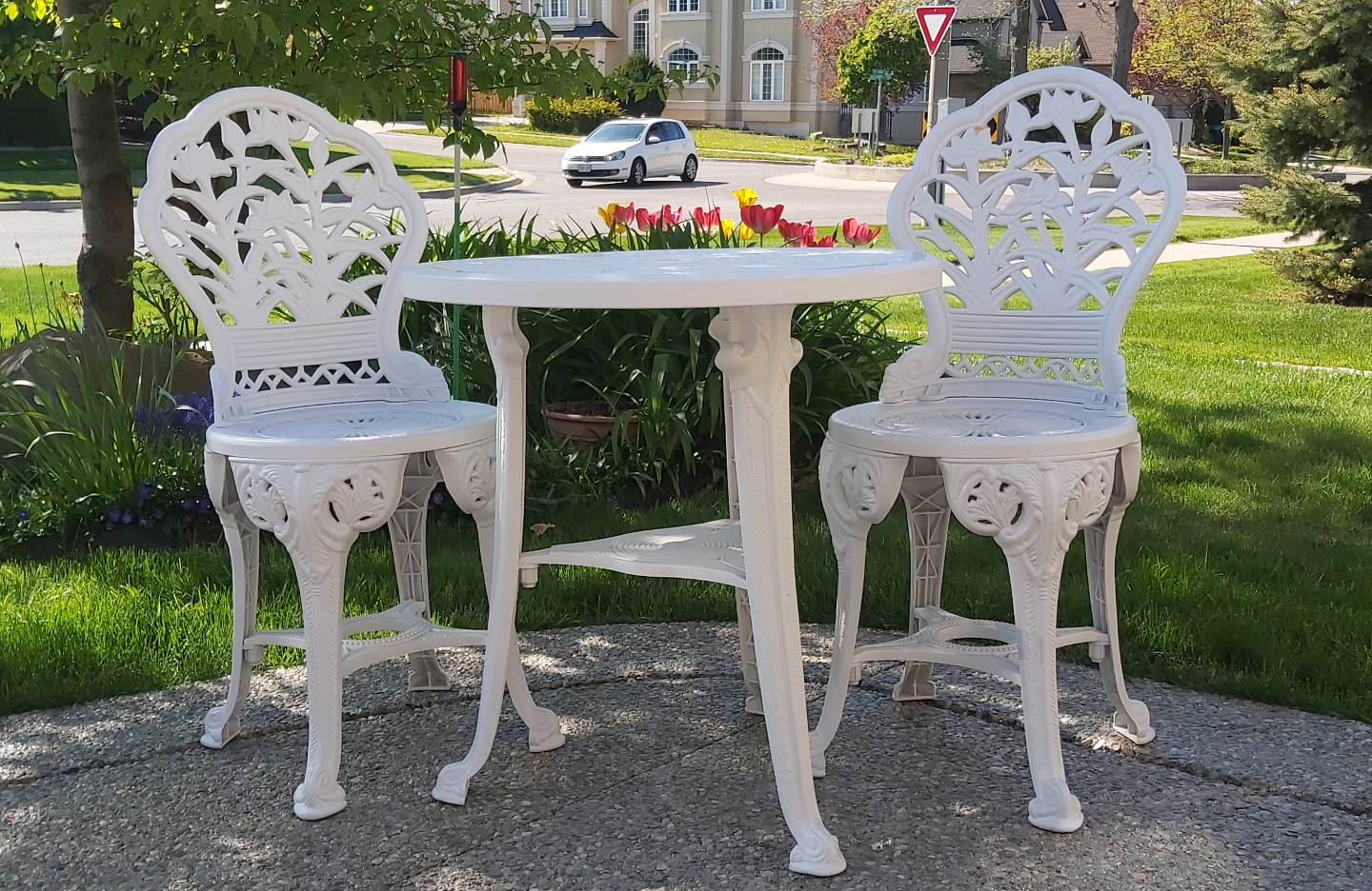 White Metal Patio Set - 2 Chairs and Table