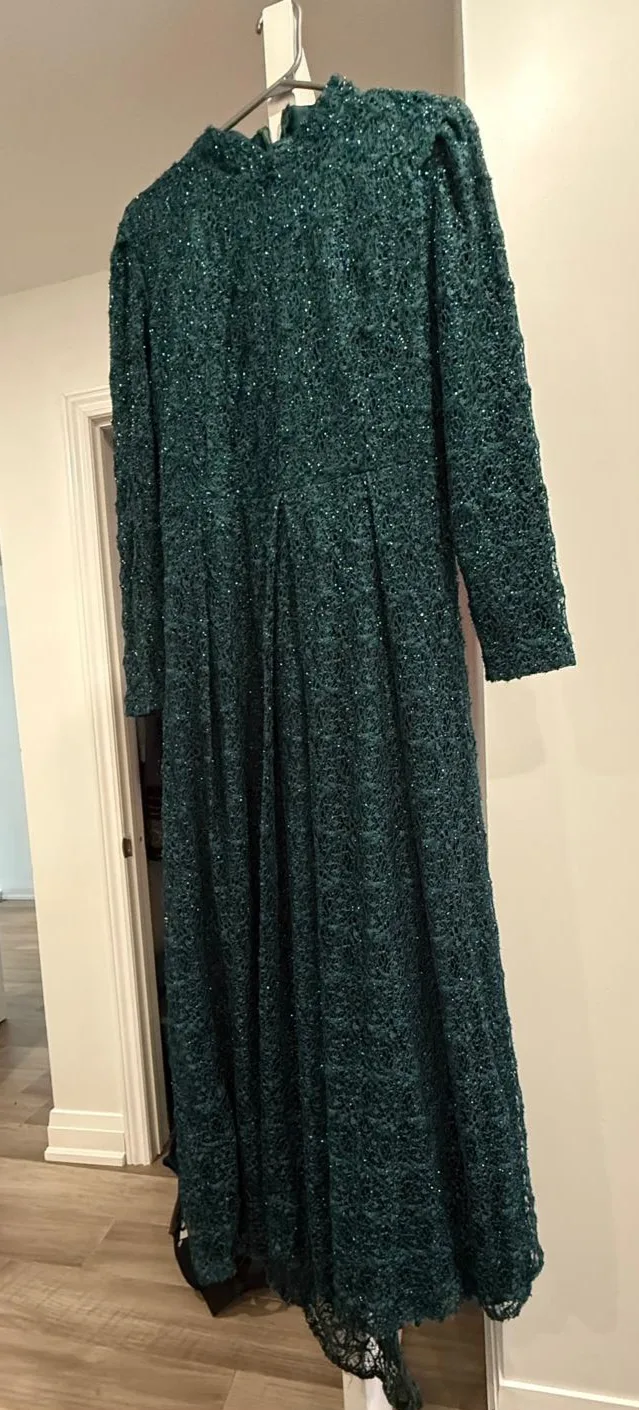 Amine Hilal Long Sleeve Emerald Green Lace Maxi Dress Size 46 thumbnail