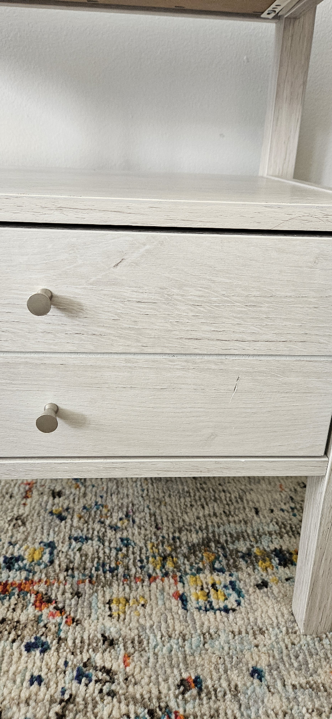 White Wooden Nightstand with Drawers and Shelves - photo 5