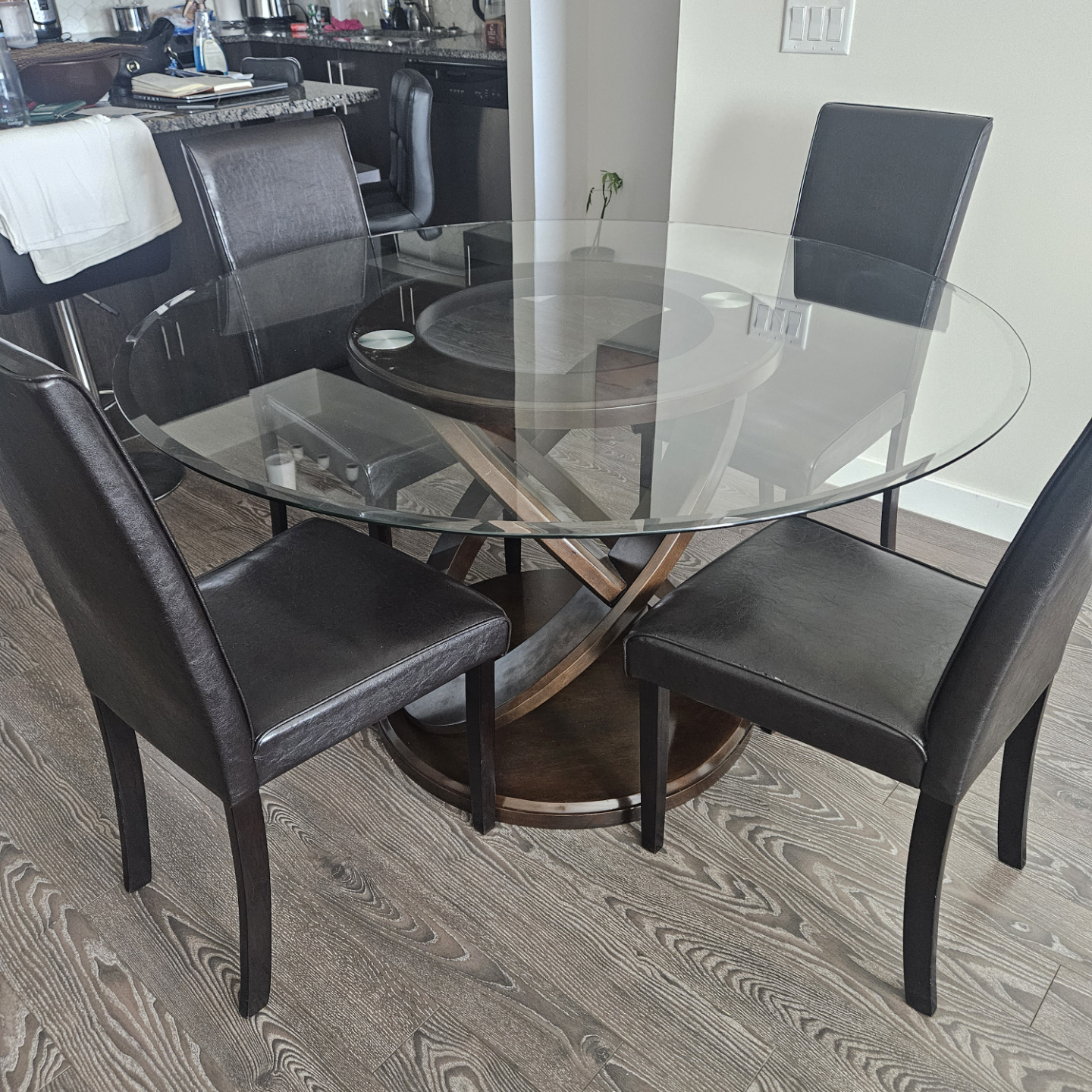 Glass Top Dining Table with Four Chairs