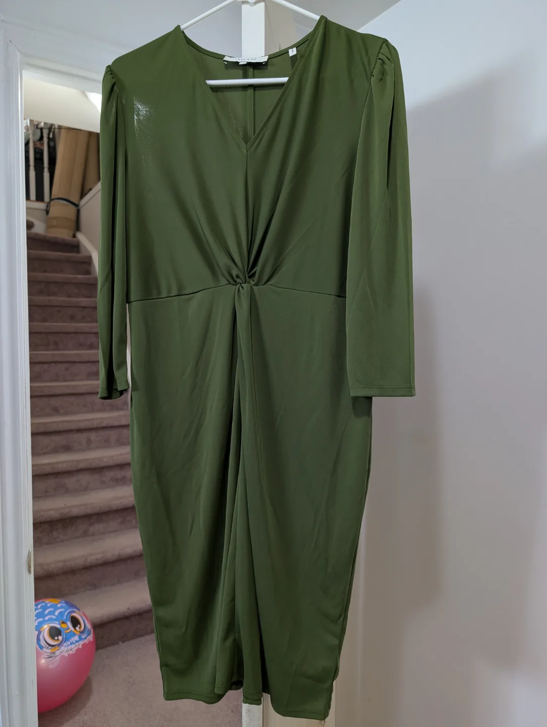 Lark & Ro Olive Green Twist Front Midi Dress - Size L thumbnail