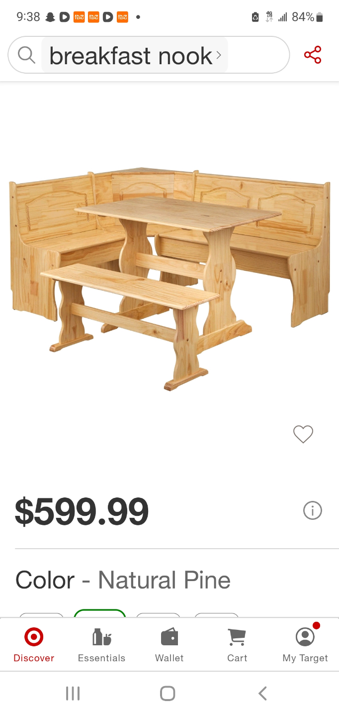 Natural Pine Corner Breakfast Nook Set( New in a box) - photo 3