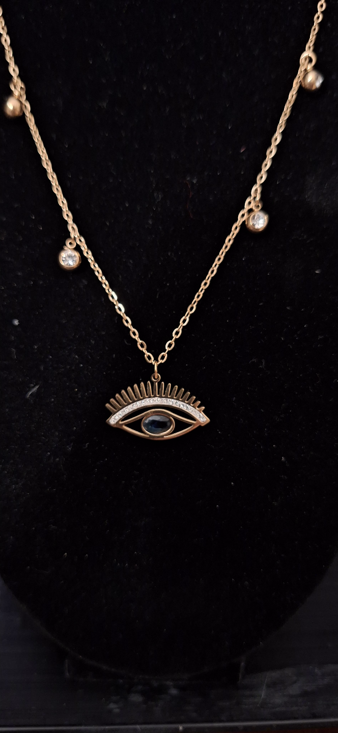 Gold Evil Eye Necklace with Cubic Zirconia - photo 2