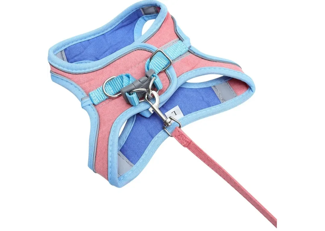 Dog Harness and Leash Set - Pink and Blue - Size L image indicator(4)