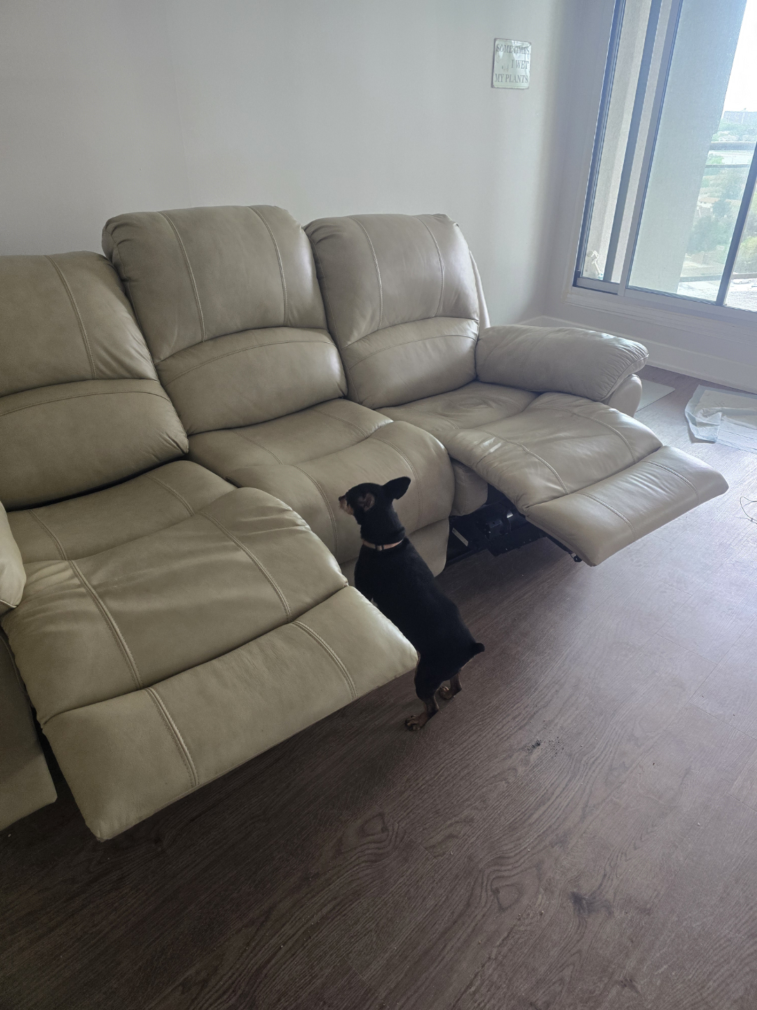 Beige Electric Reclining Leather Sofa