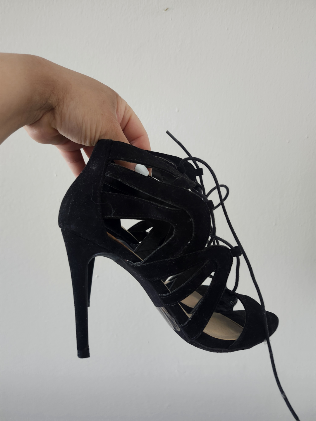 Black Suede Lace-Up Heels