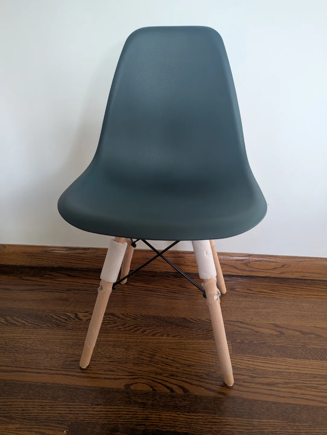 Teal Plastic Chair with Wooden Legs Set of 4 image indicator(3)