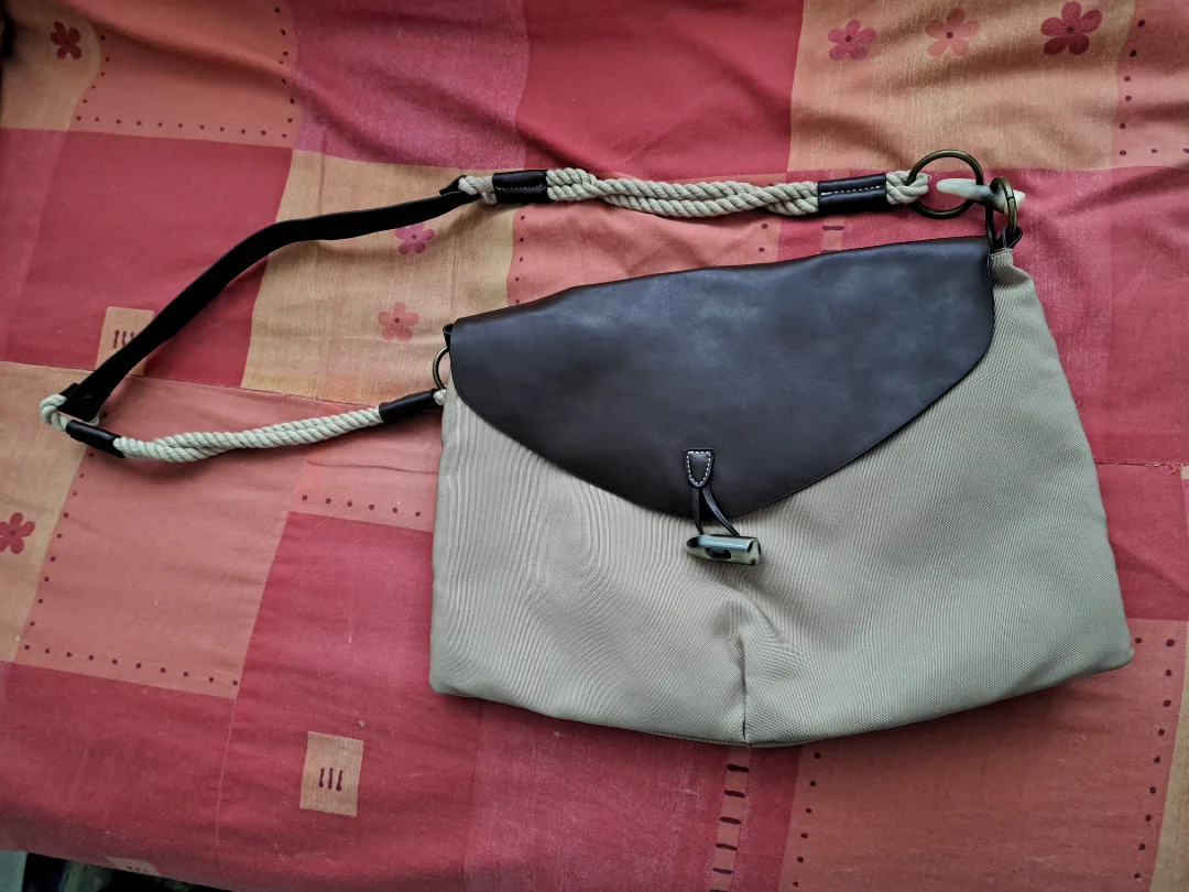 Khaki and Brown Canvas Shoulder Bag thumbnail