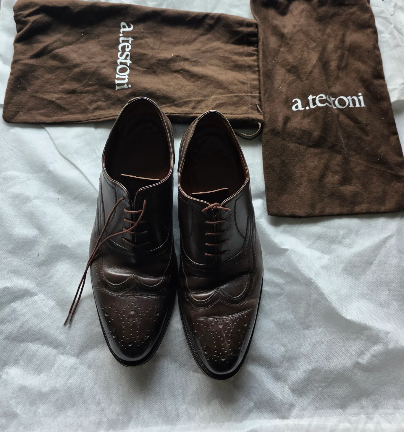 A.testoni Men's Dark Brown Oxford Leather Shoes(US11.5,UK10.5) thumbnail