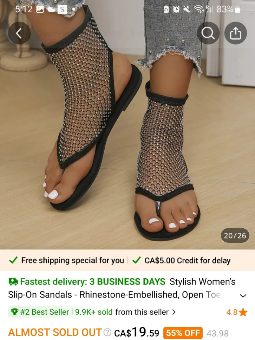 Stylish Rhinestone Embellished Women's Slip-On Sandals image indicator(3)