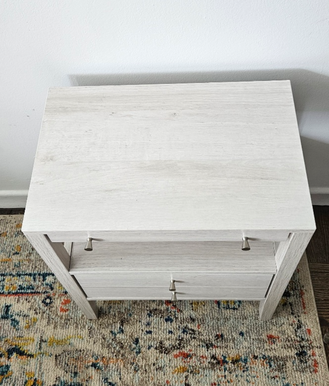 White Wooden Nightstand with Drawers and Shelves - photo 4