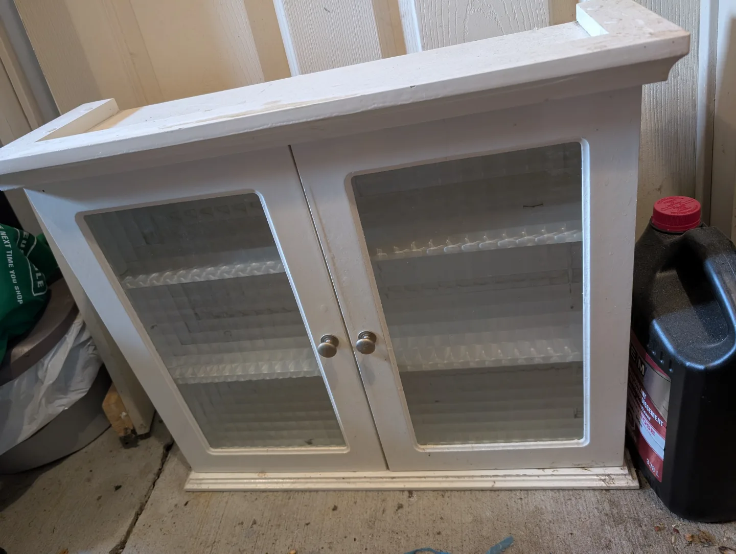 White Wooden Wall Cabinet with Glass Doors thumbnail