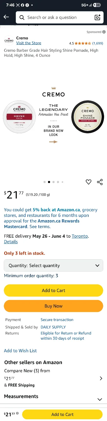 3-PACK Cremo Hair Styling Pomade -High Shine image indicator(5)