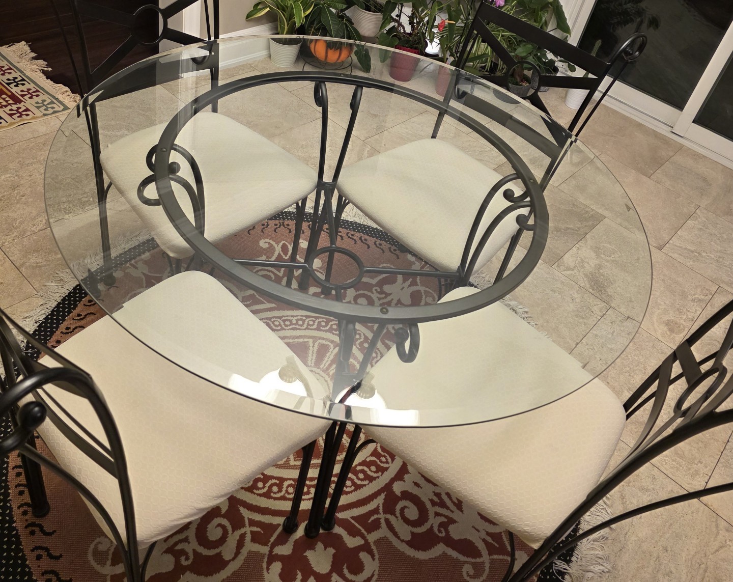 Dining Round Glass Table with 4 Chairs
