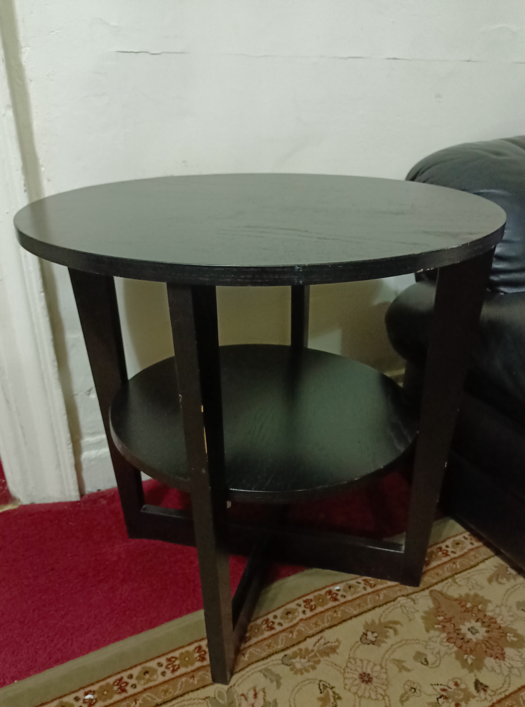 Round Black Side Table with Shelf🧡