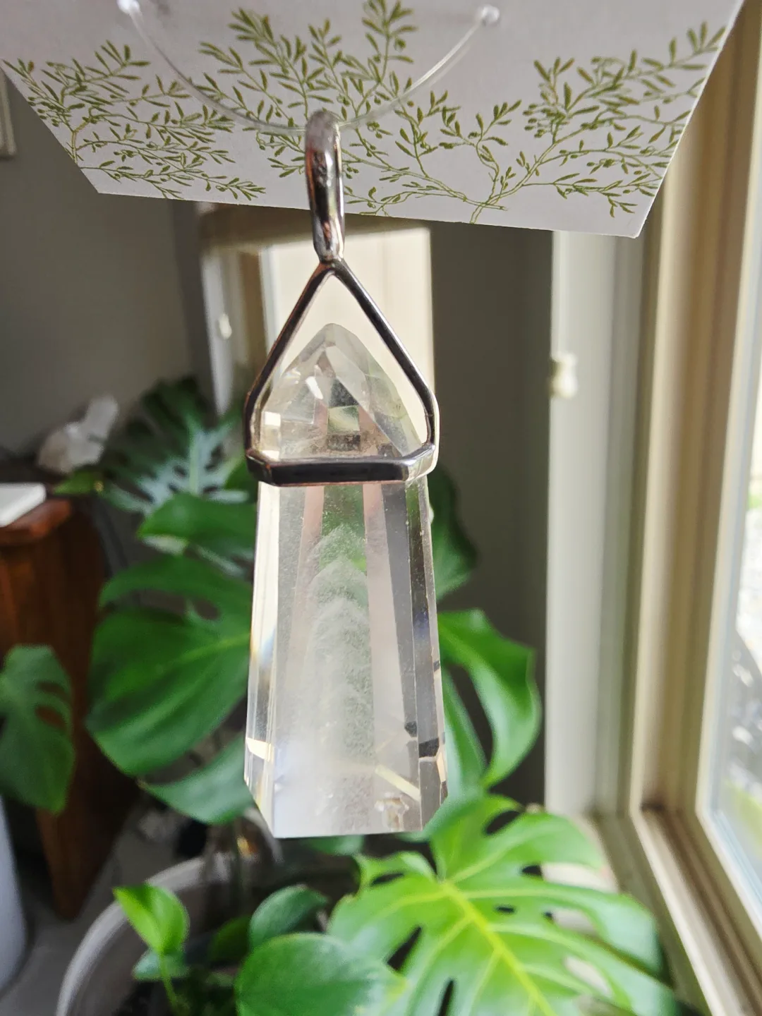 New White Phantom Quartz natural gemstone pendant thumbnail
