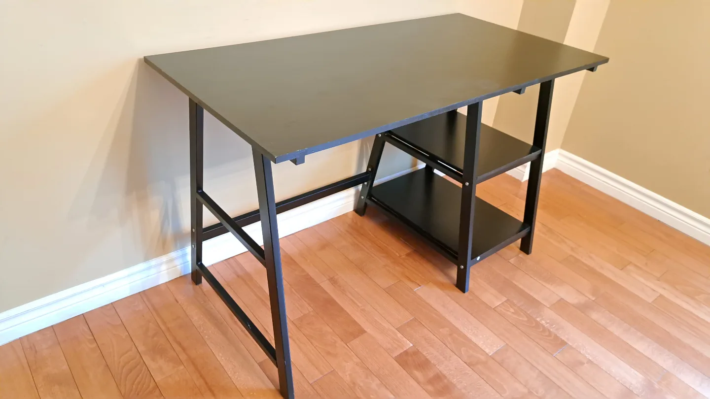 Black Metal Frame Computer Desk with Storage Shelves image indicator(2)