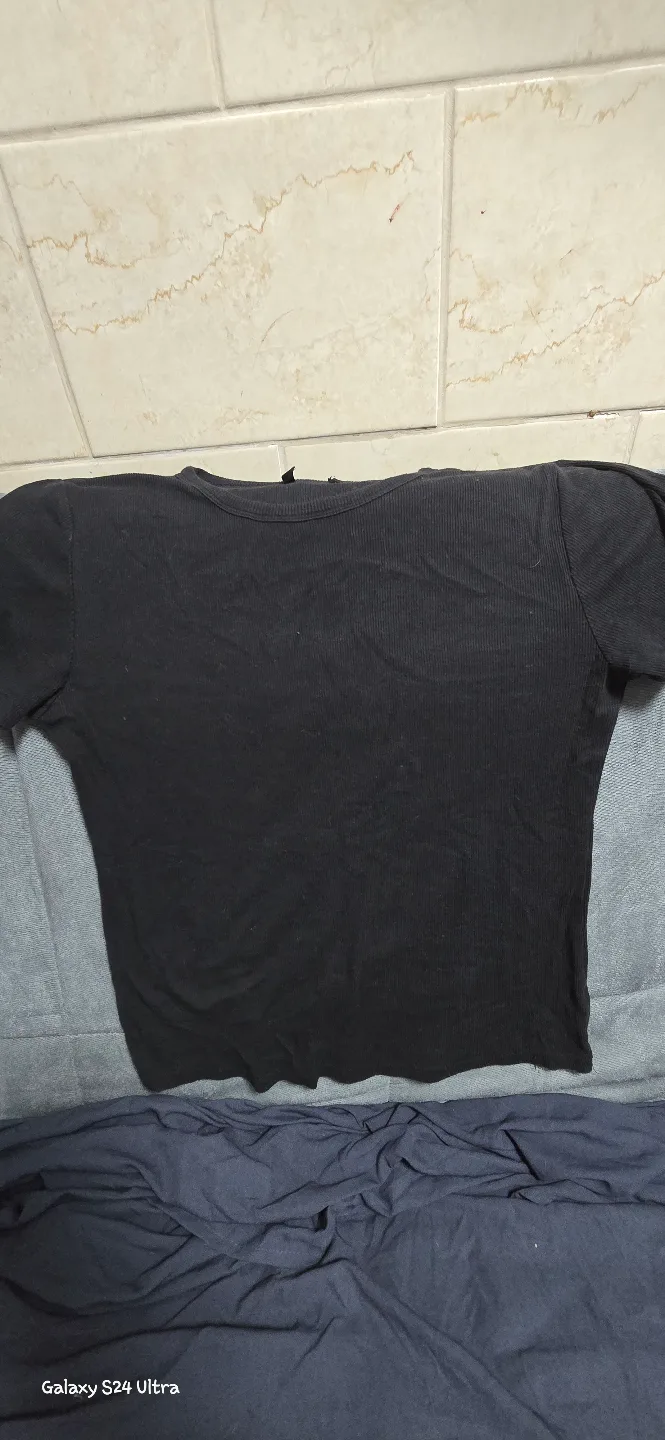 Black Ribbed Short Sleeve T-Shirt thumbnail