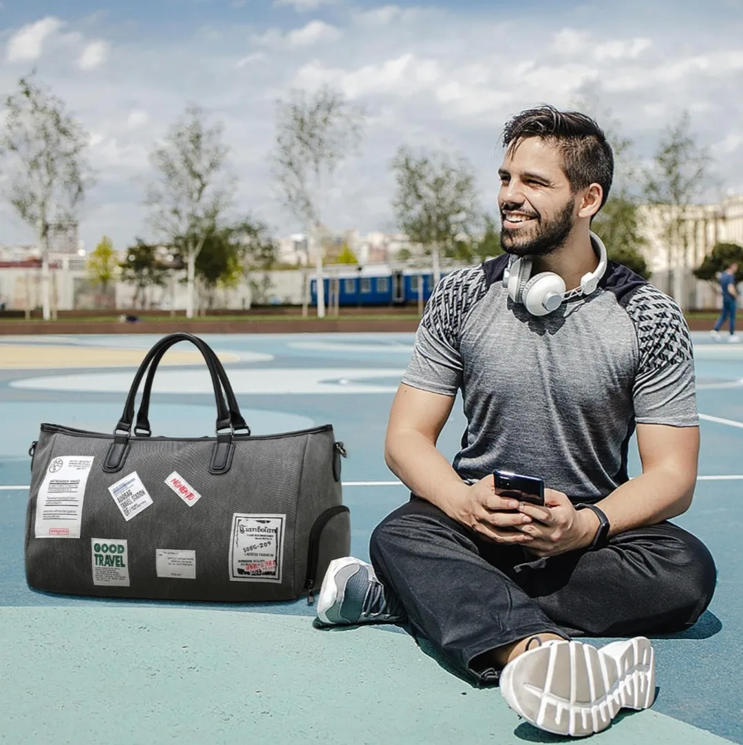 Grey Travel Duffle Bag with Multiple Pockets thumbnail