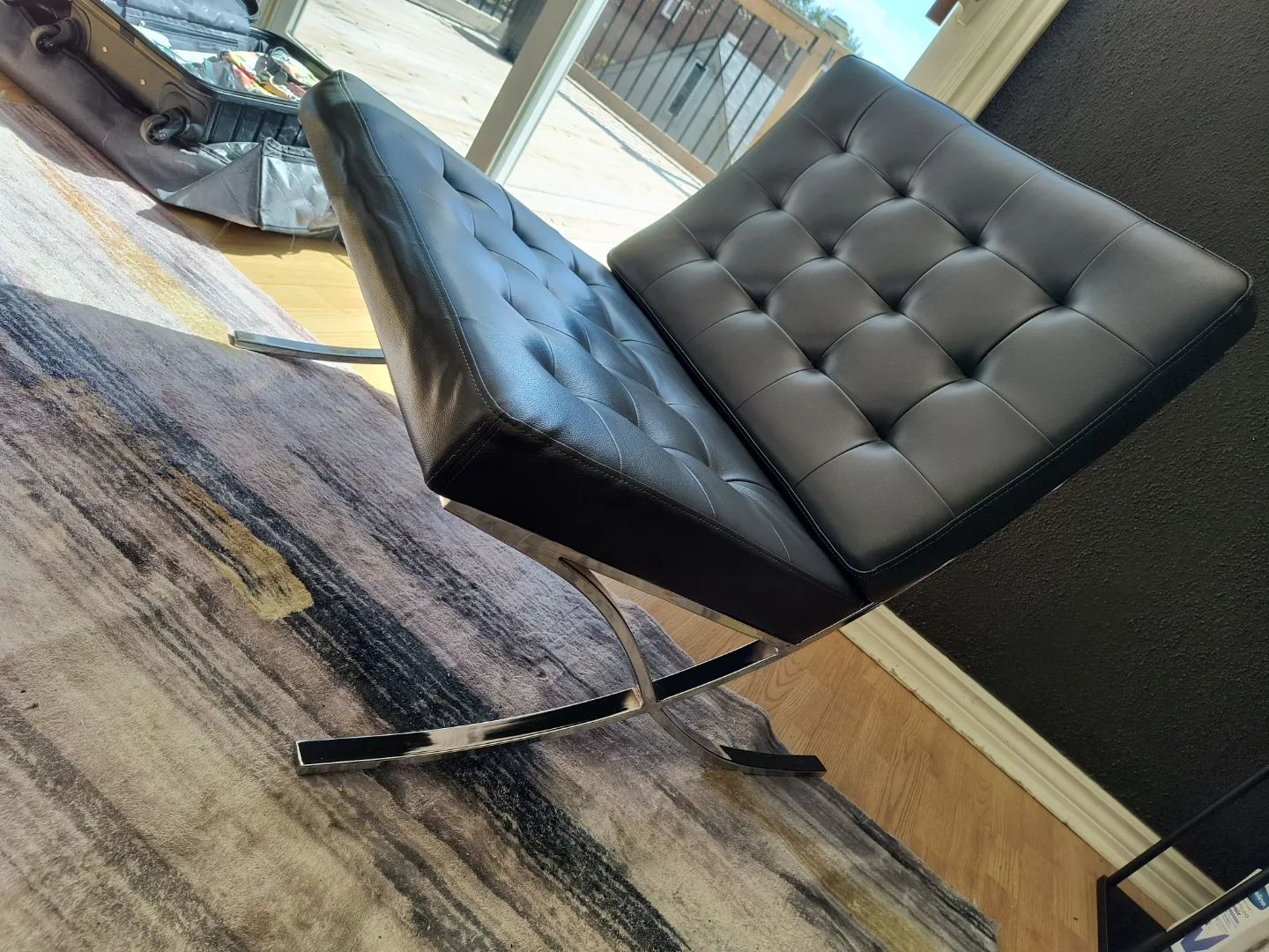 Barcelona style black Leather Accent Chair thumbnail