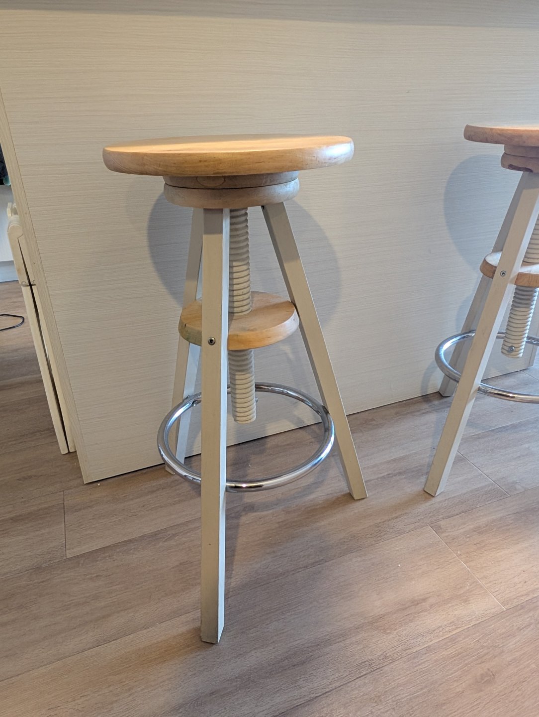 Pair of Adjustable Height Wooden Stools - photo 3