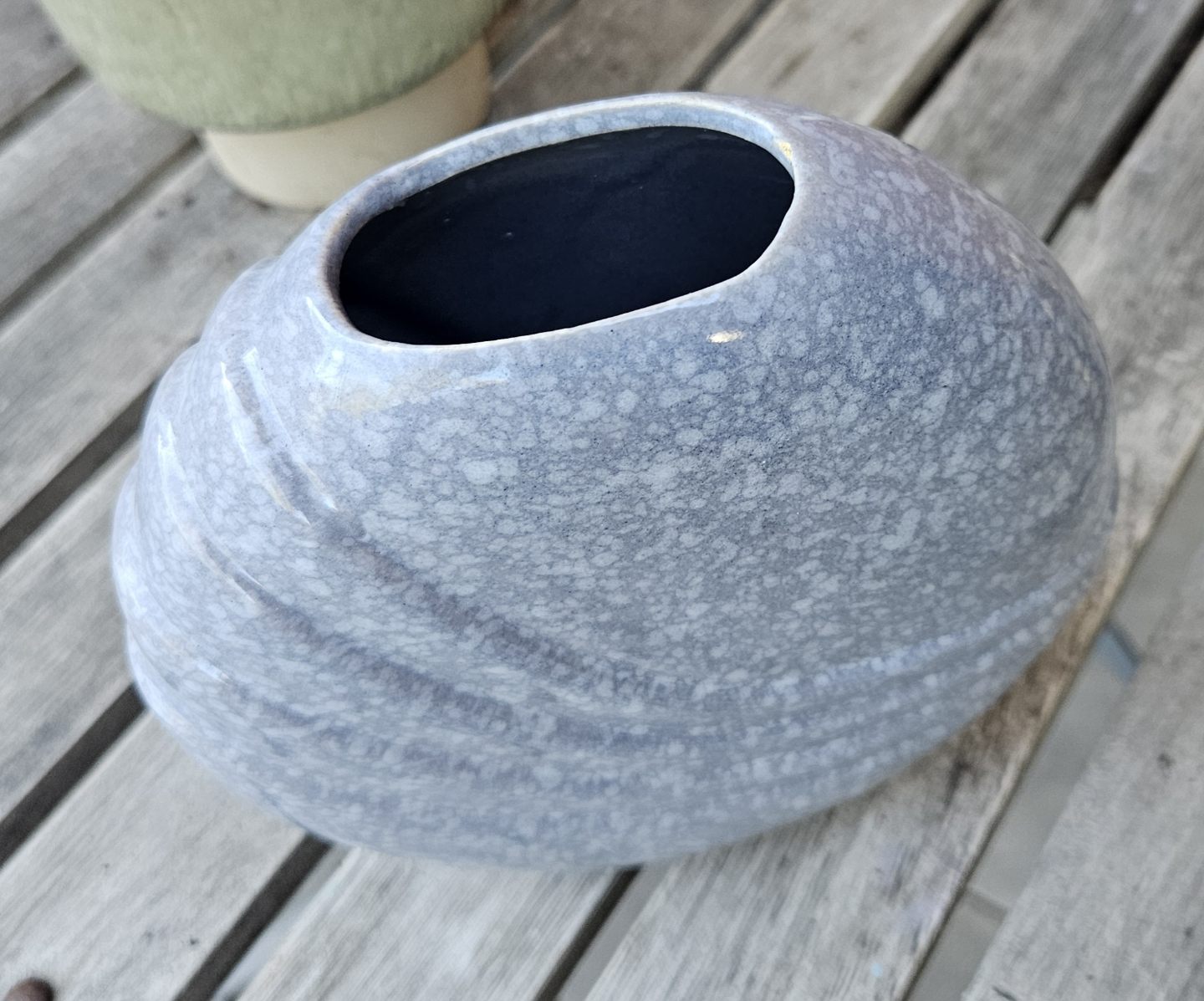 Vintage  80's Art Deco Speckled Grey Ceramic Vase - photo 4
