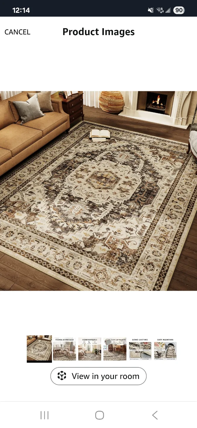 Elegant Area Rug, Beige and Brown Medallion Pattern thumbnail