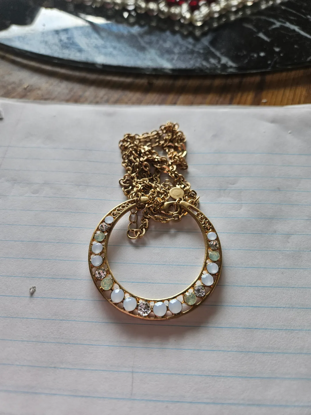 Gold Circle Pendant Necklace with Crystals thumbnail