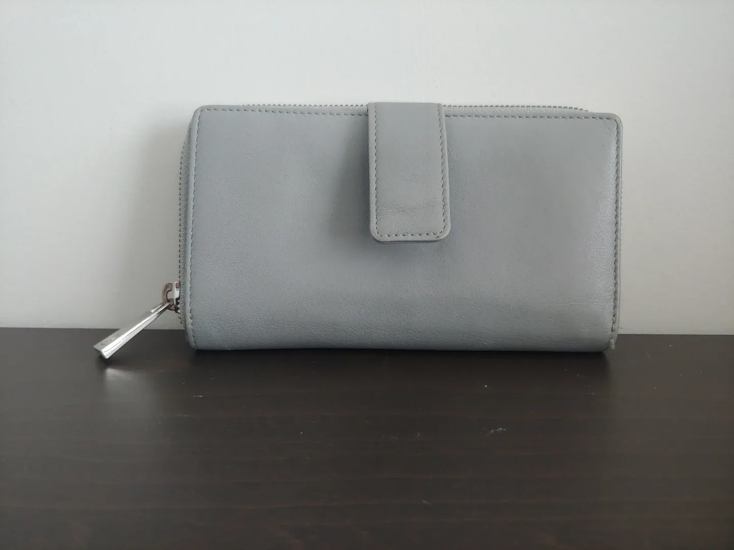 Grey genuine Leather Zip Around Wallet 🧡 thumbnail