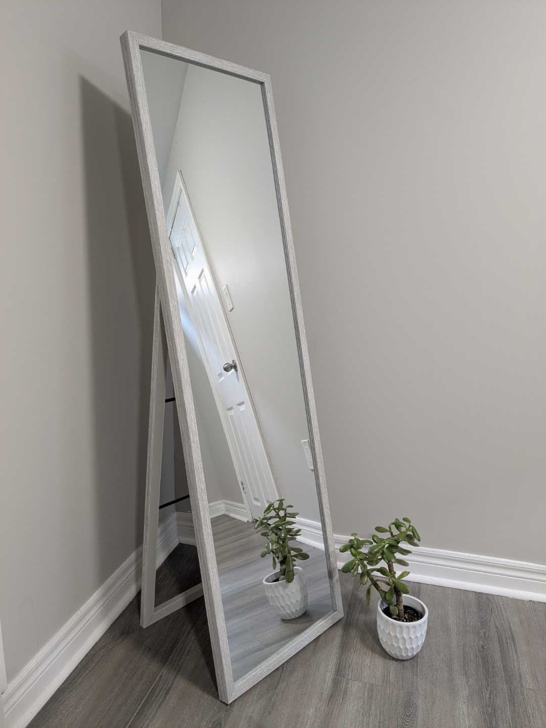 Full Length Leaner Mirror - White-Grey Wood Frame