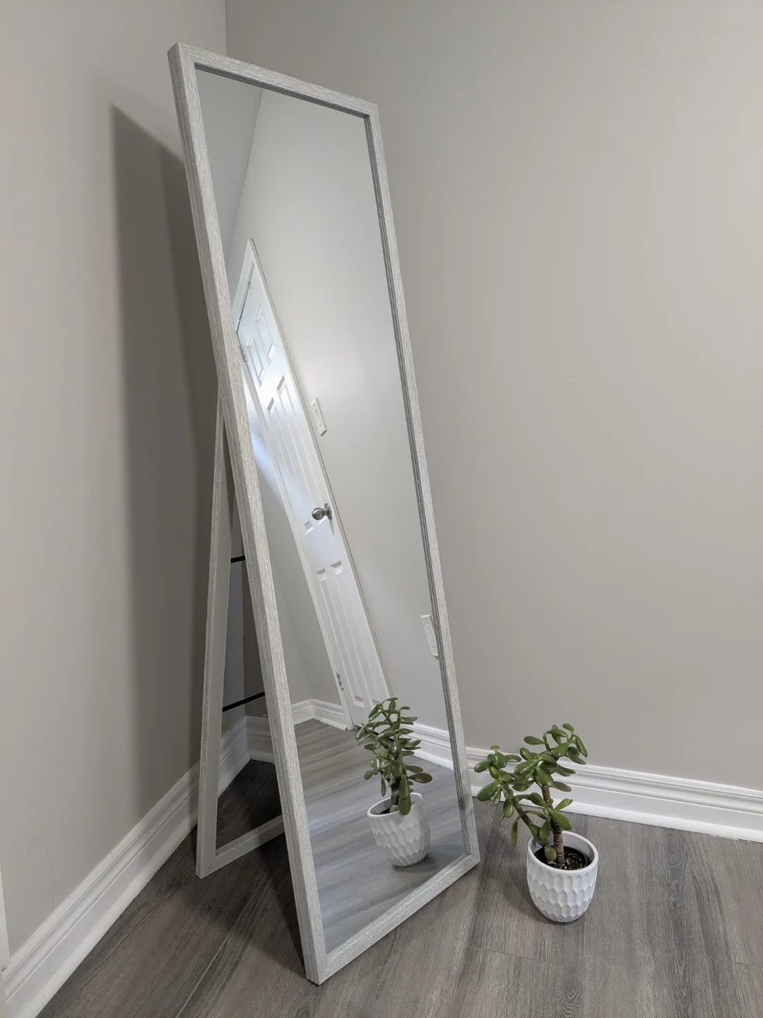 Full Length Leaner Mirror - White-Grey Wood Frame thumbnail