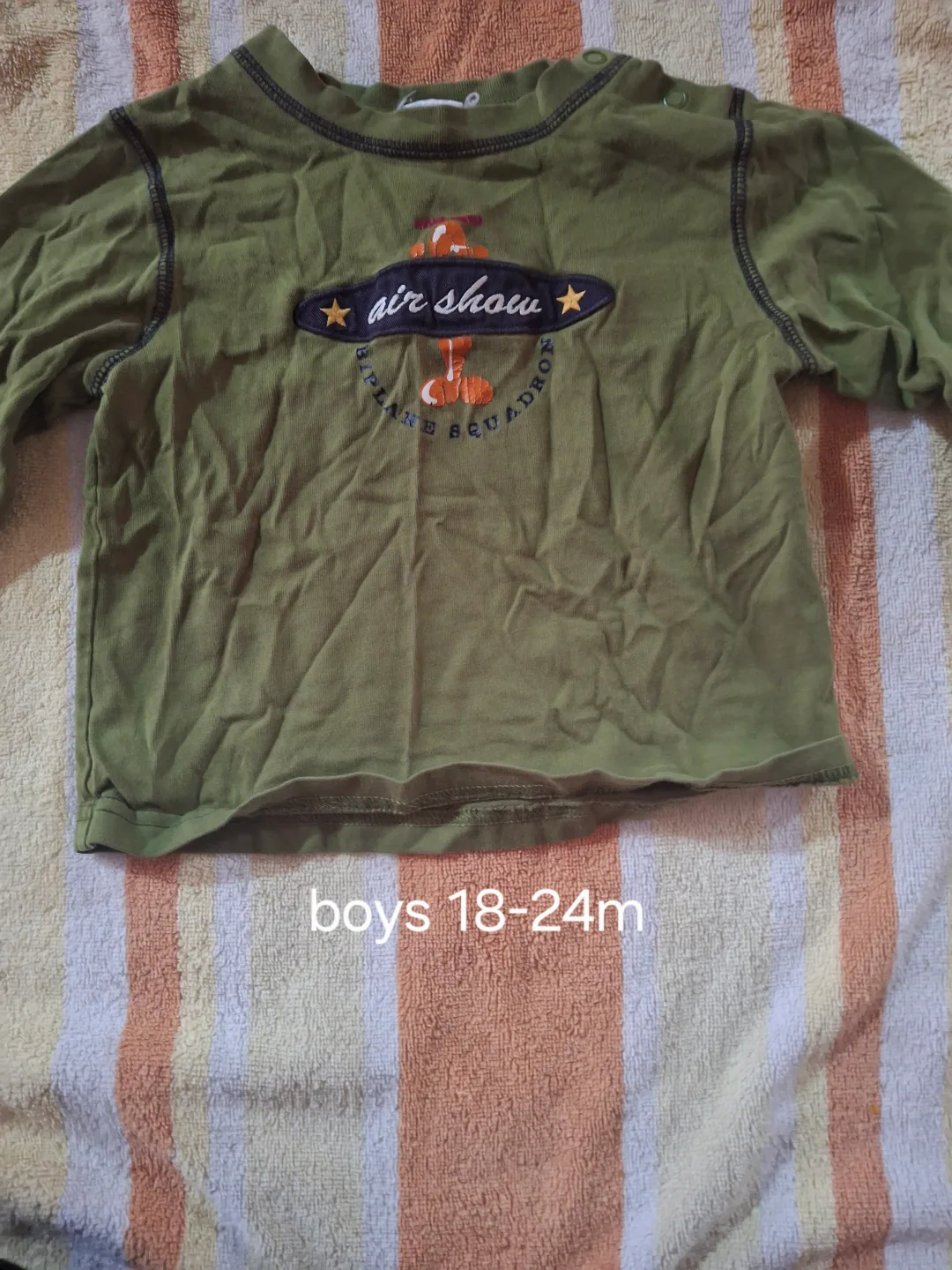 Boys Green Long Sleeve Shirt 18-24 Months Airplane Design thumbnail