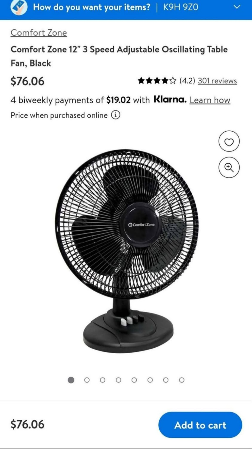 Comfort Zone 12" 3 Speed Oscillating Table Fan - photo 4